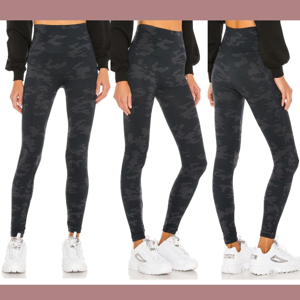 NWT $68 Spanx [ Large ] Look At Me Now Seamless‎ Leggings Black Camo #U1077